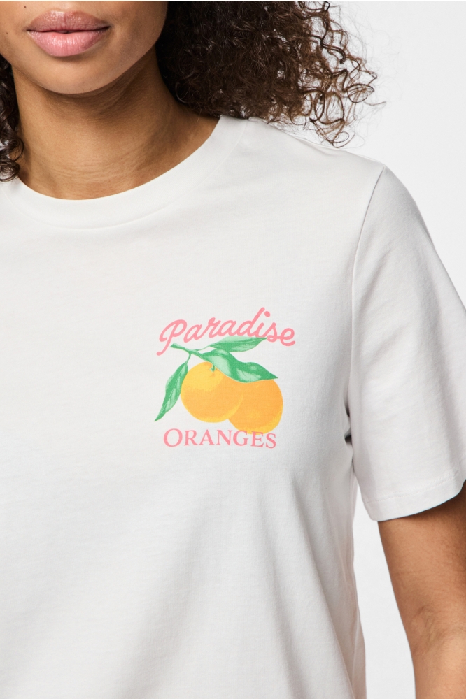 PCSUMMER SS PRINTED T-SHIRT JRS BC 17155375 Bright White/PARADISE ORANGES